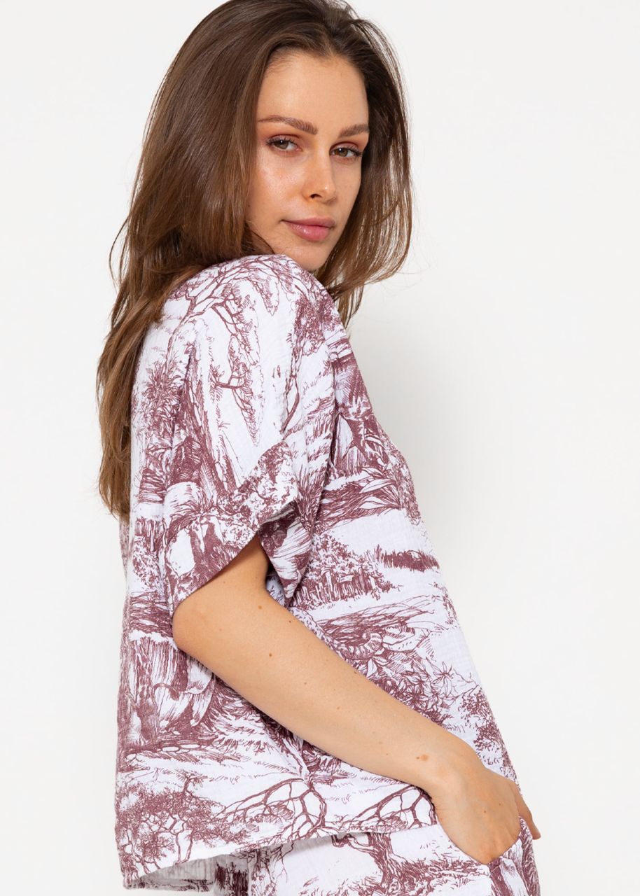 Muslin blouse with print - wine red