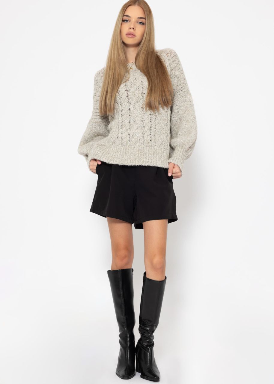 Super fluffy jumper with cable knit pattern - grey