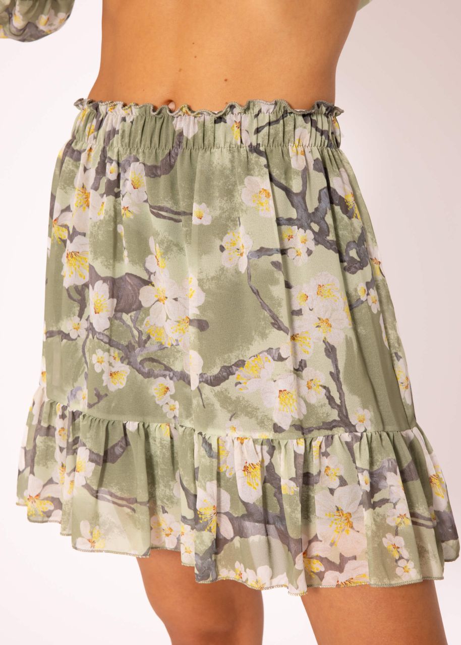 Ruched skirt with print, khaki