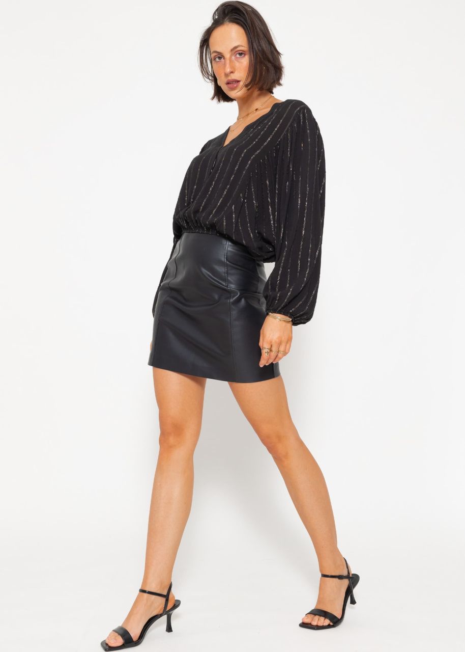 Blouse with glitter stripes - black