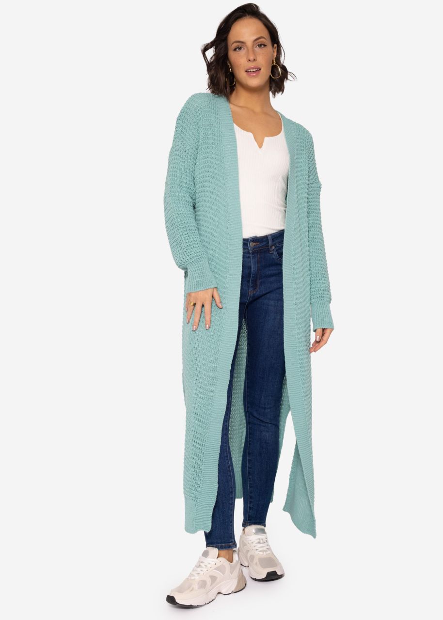 Maxi cardigan with high slits, turquoise