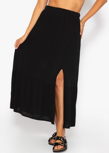 Maxi flounce skirt in crinkle look - black