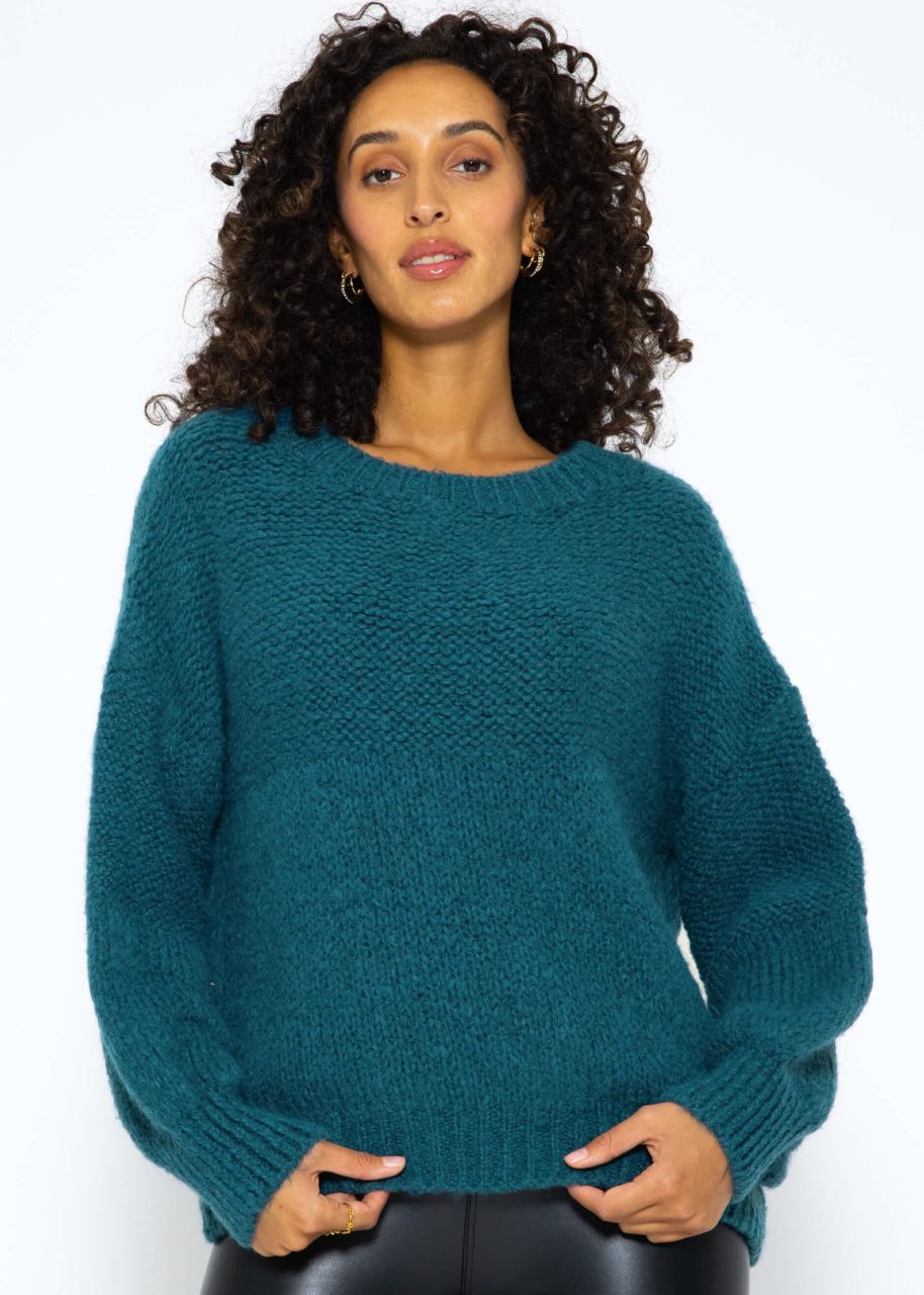 Super fluffy knitted jumper - petrol blue