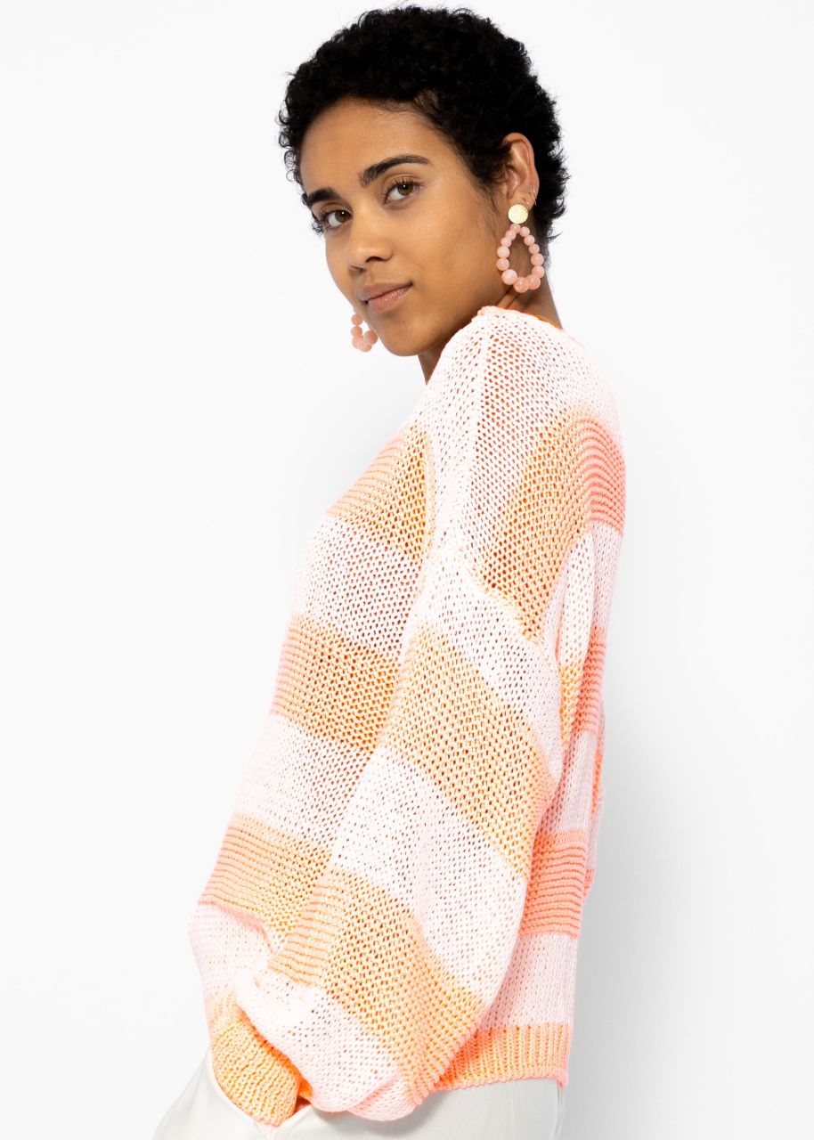 Striped cotton sweater - peach-offwhite