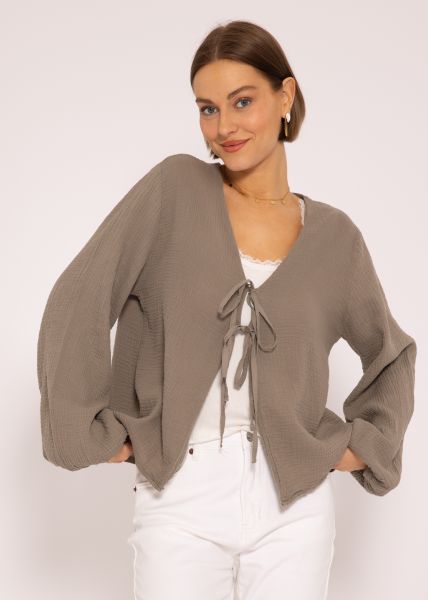 Muslin blouse jacket with ties, taupe