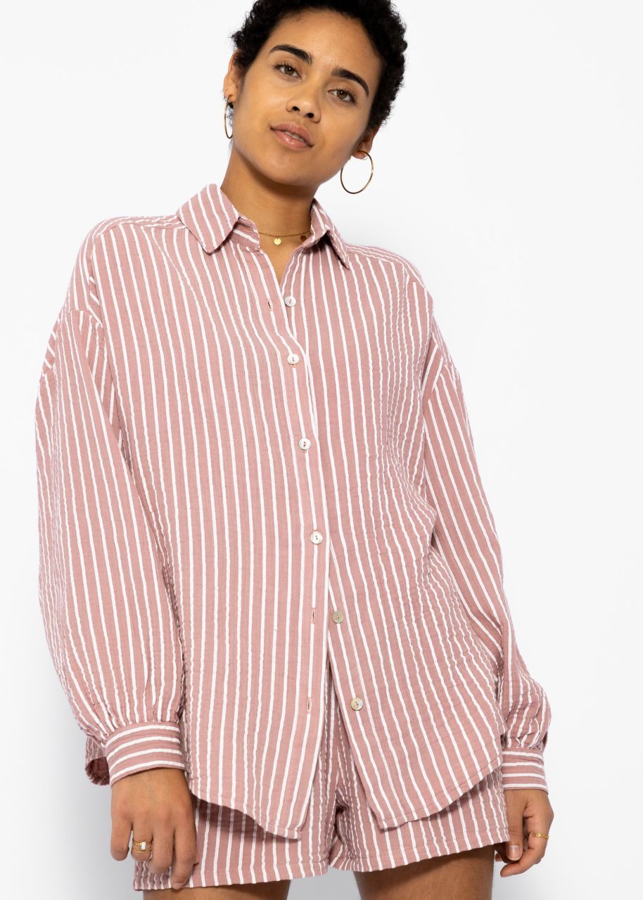 Striped oversize muslin blouse - dusky pink