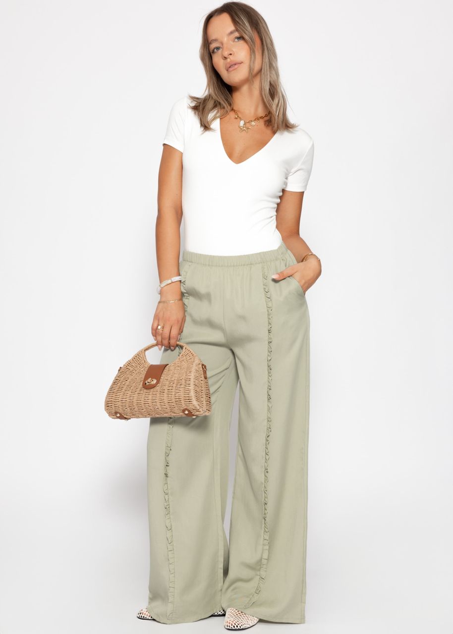 Wide-leg trousers with ruffle detail - sage green