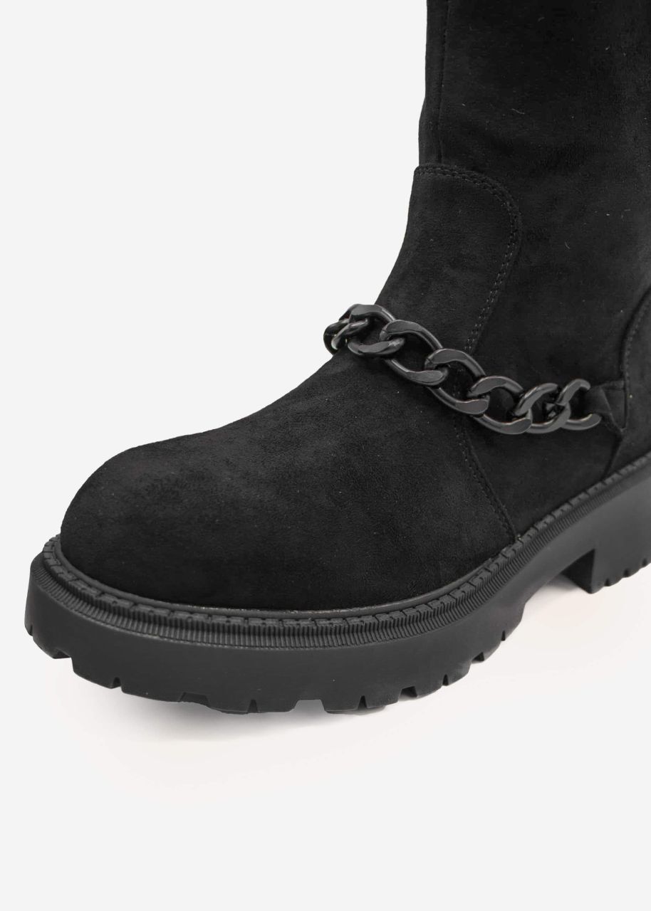 Platform boots with chain, black