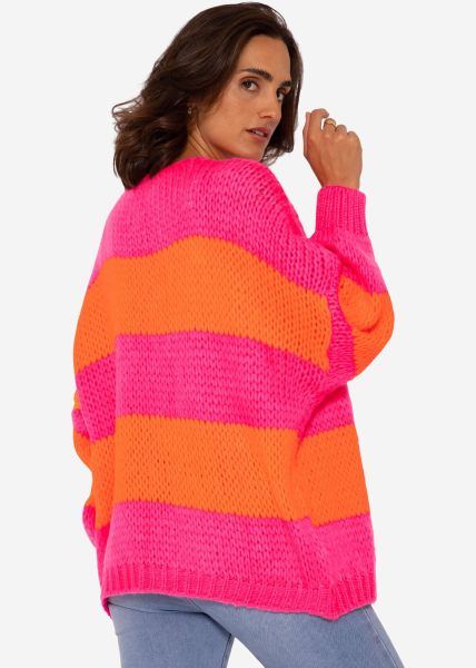 Striped oversize cardigan - pink-orange