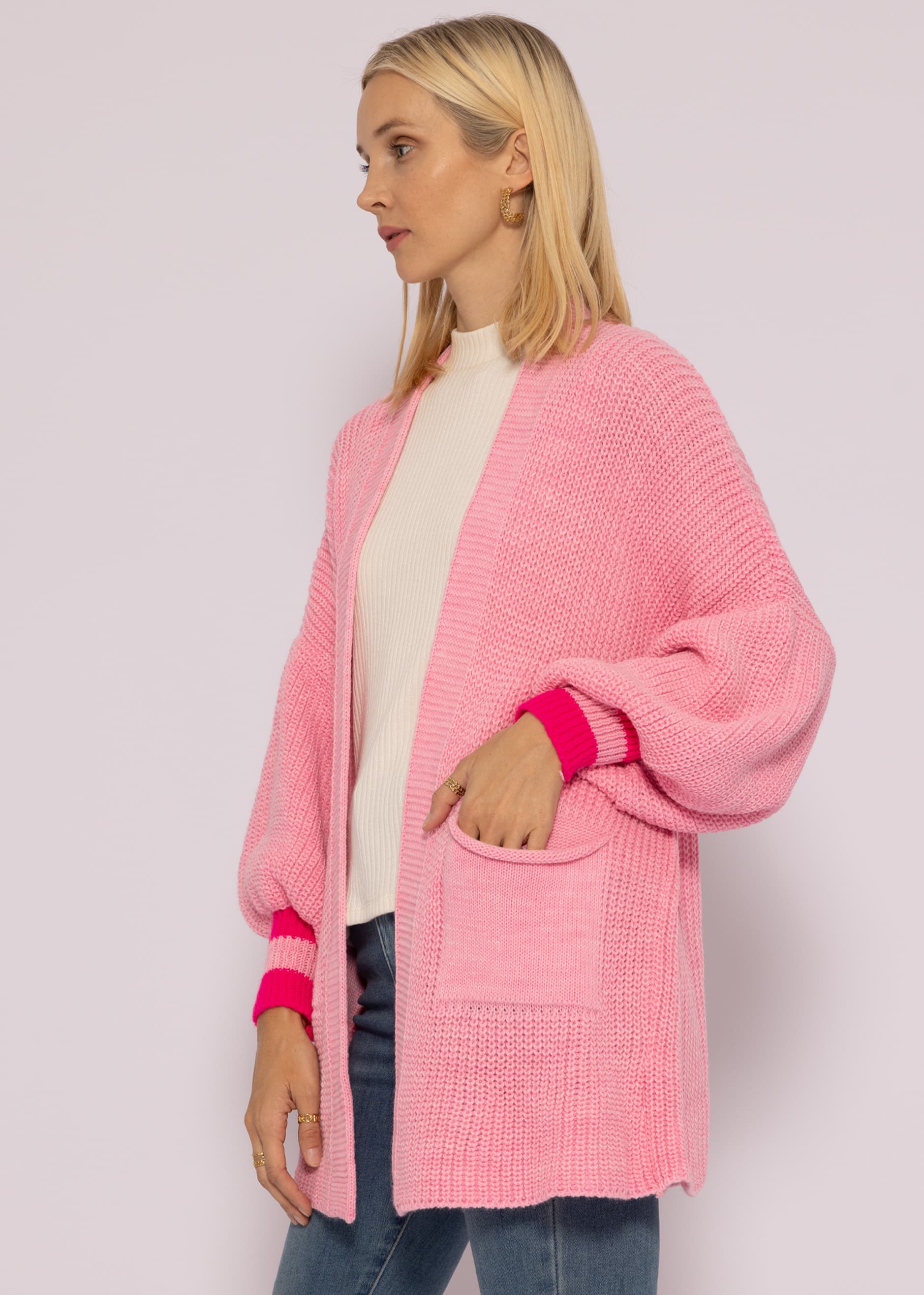Definitivo embrague Imposible Cardigan pink with pink stripes knit | SassyClassy.com