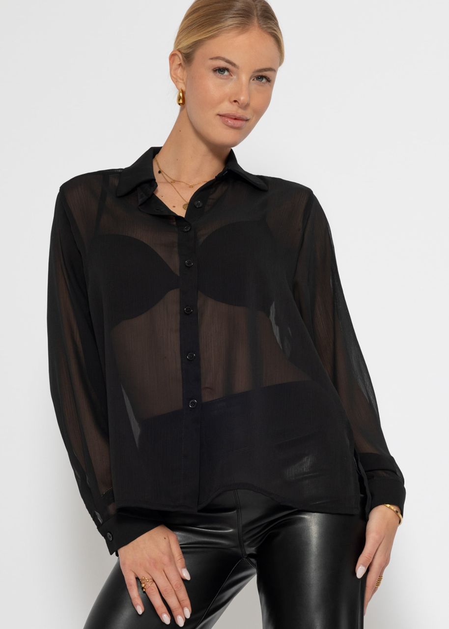 Chiffon blouse with structure - black