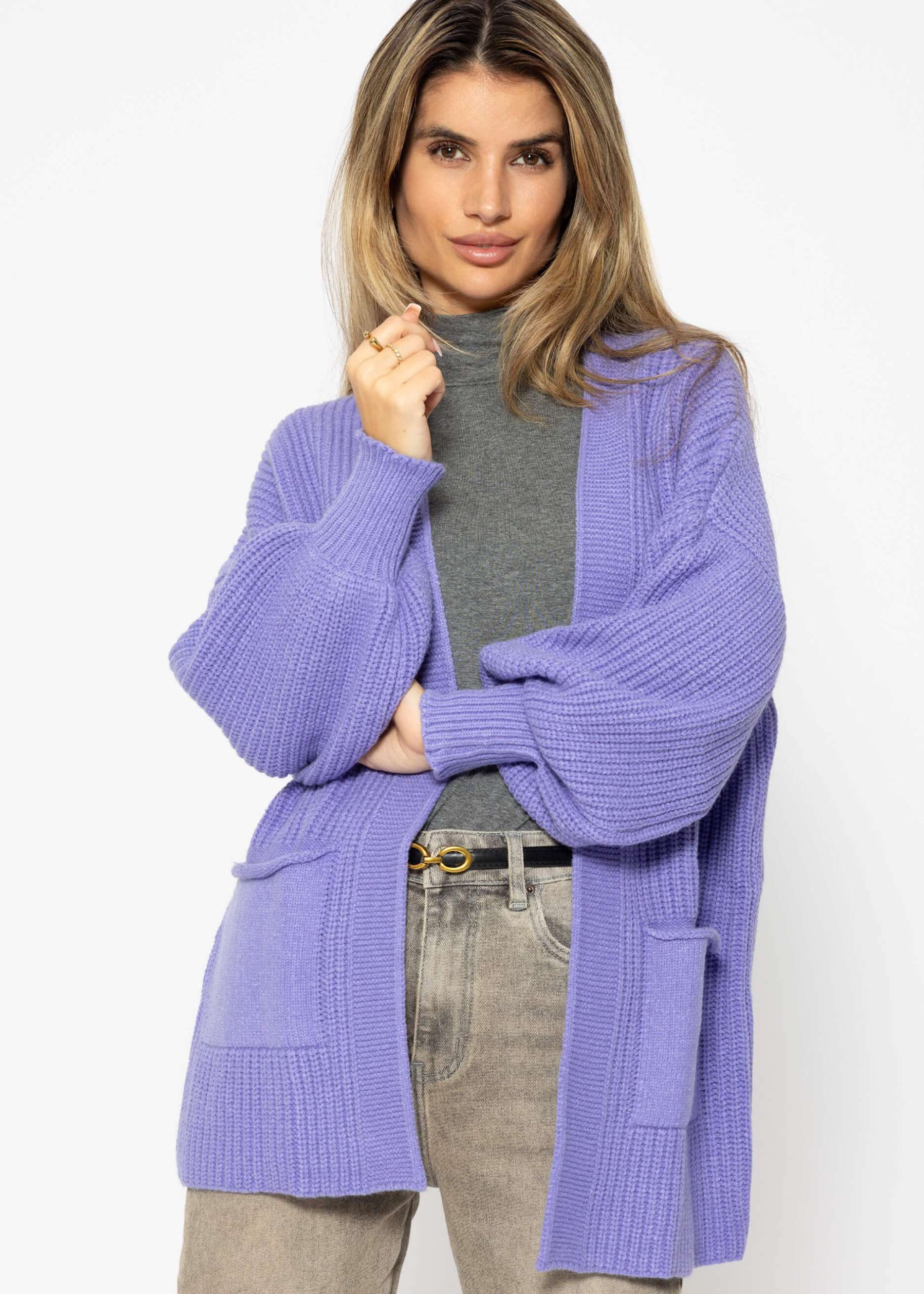 Soft knit cardigan with pockets - purple