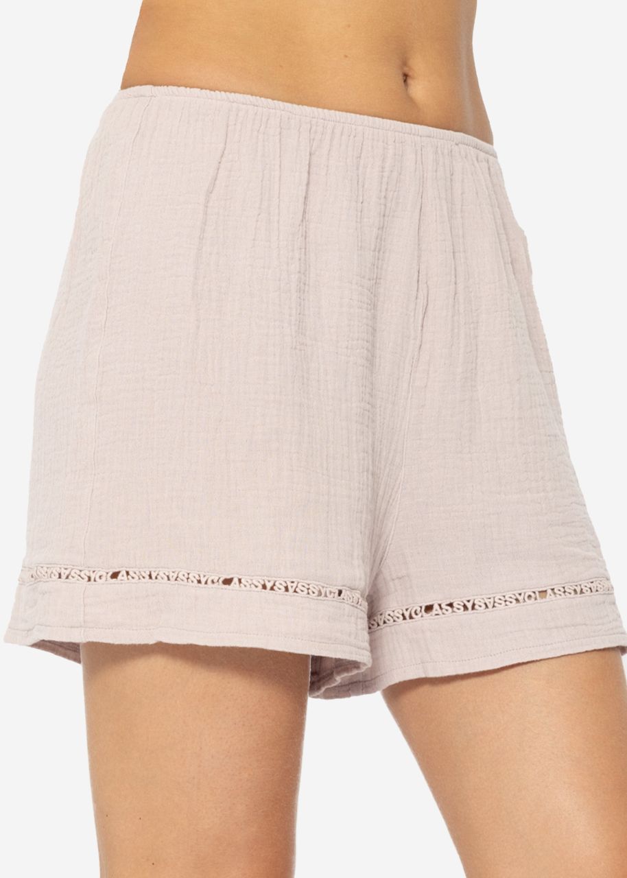 Muslin pyjama shorts with lace trim - dusky pink