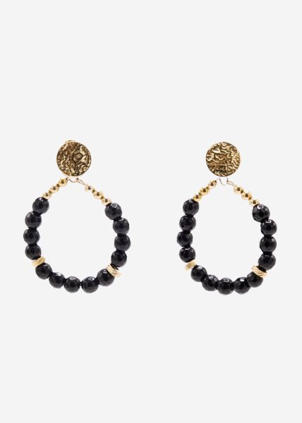 Stud earrings gold with pearls, black agate 