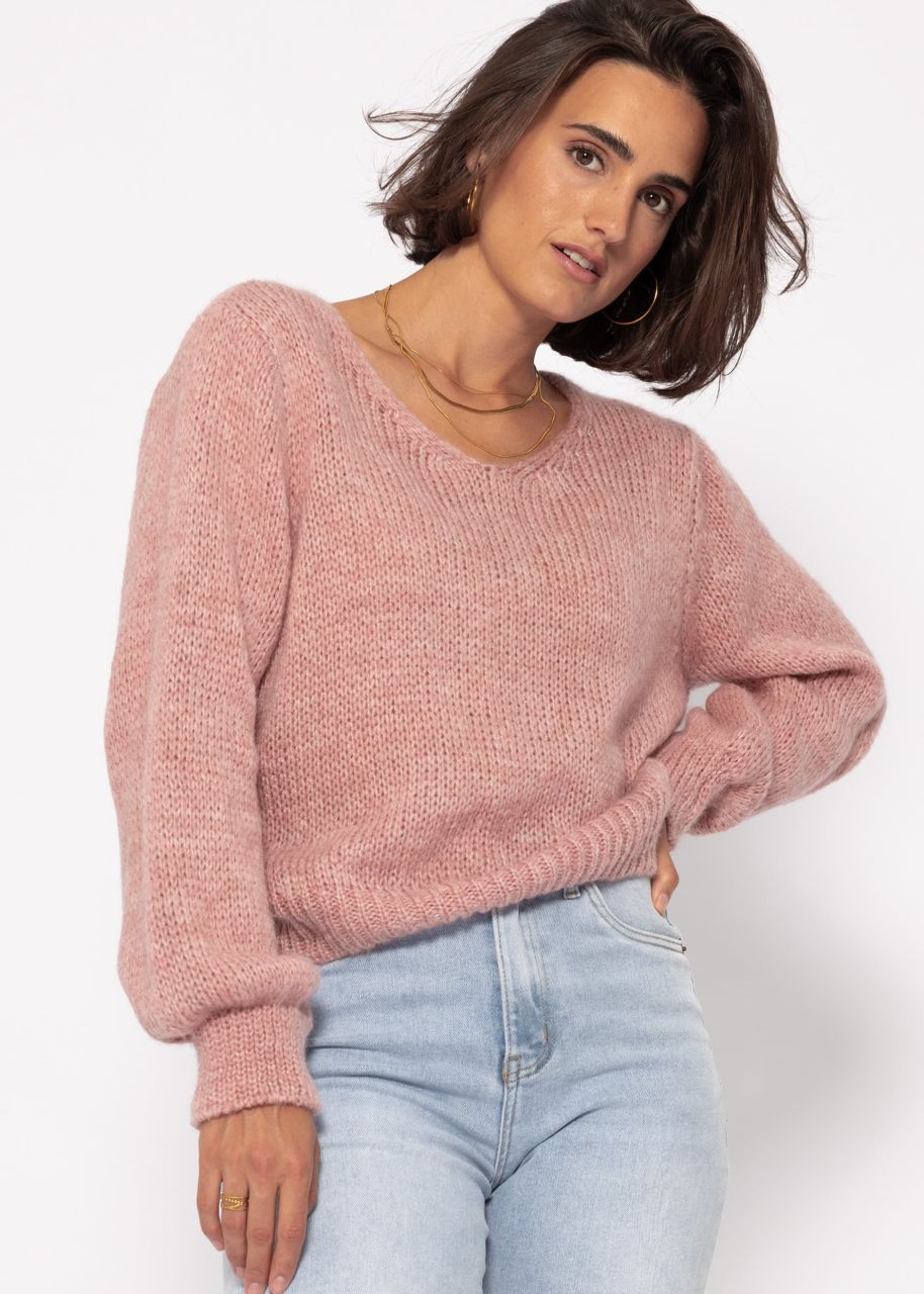 Jumper with V-neck - dusky pink