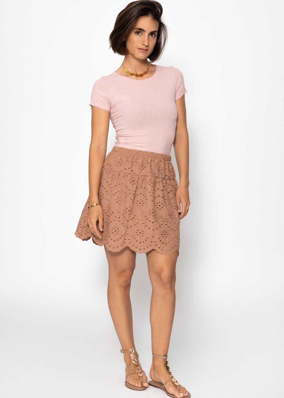 Skirt with eyelet embroidery - mocha mousse