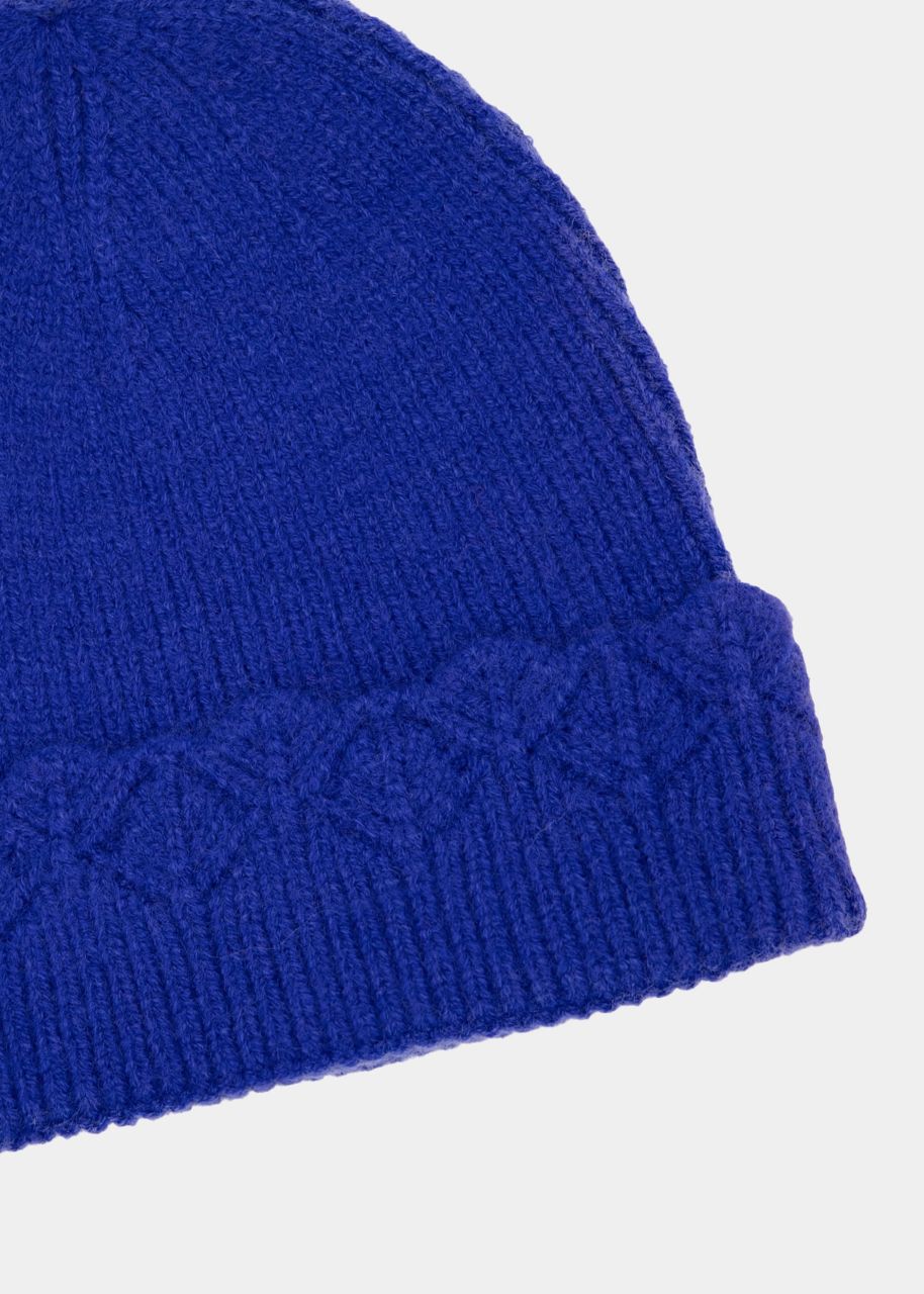 Hat with ajour knit trim - royal blue