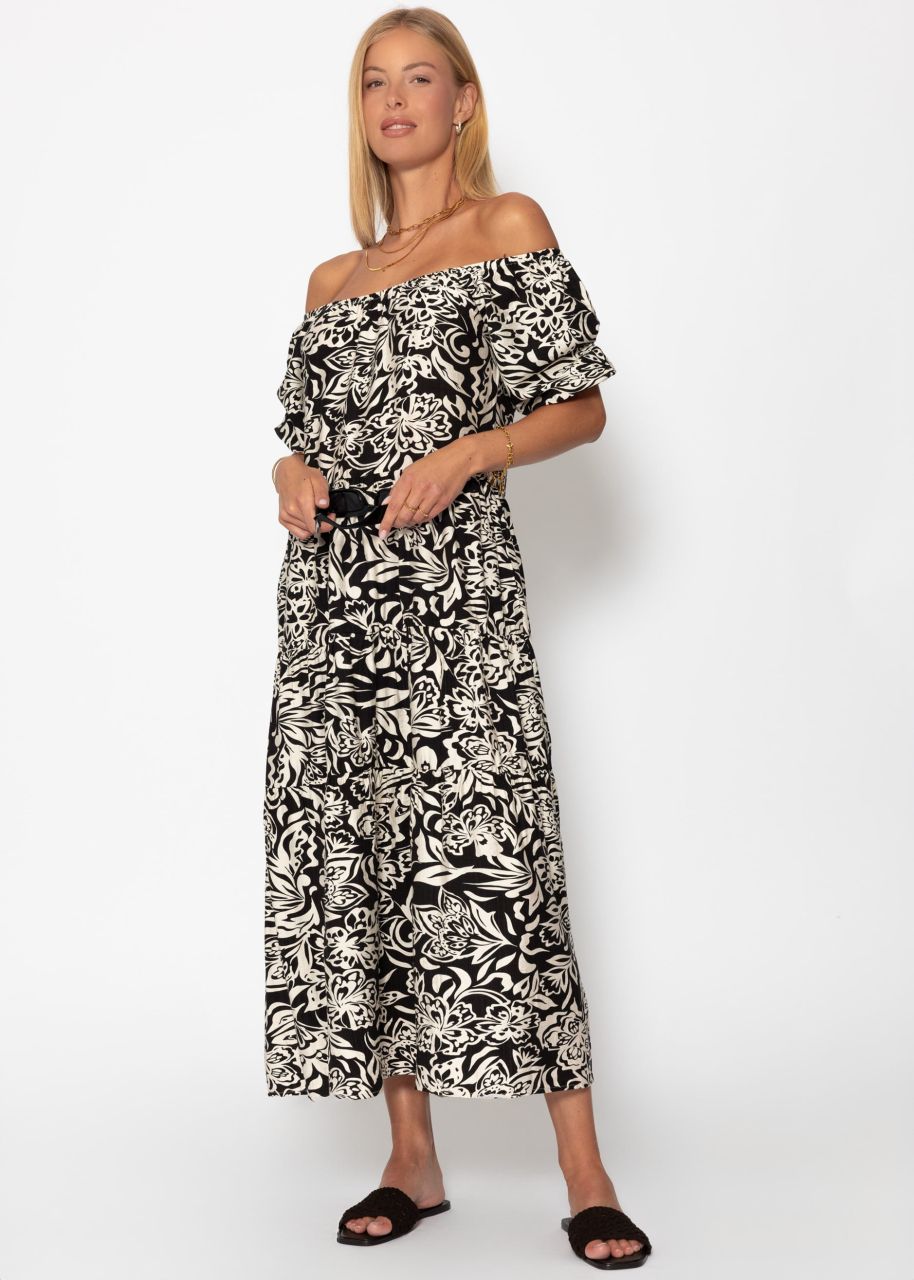 Maxi dress with floral print - black
