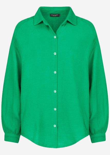 Muslin blouse oversize, short, green