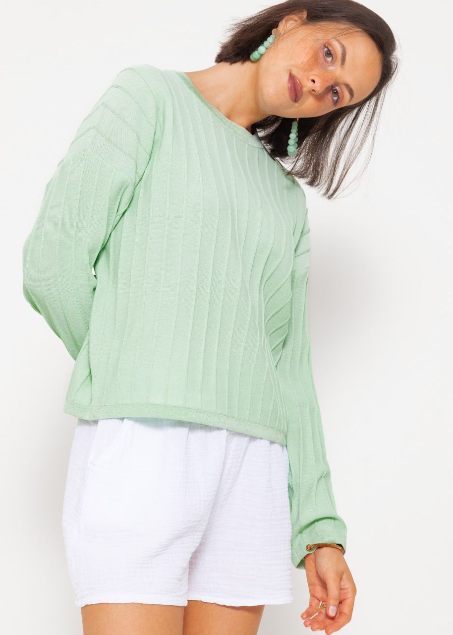 Fine sweater with ribbed texture - sage green