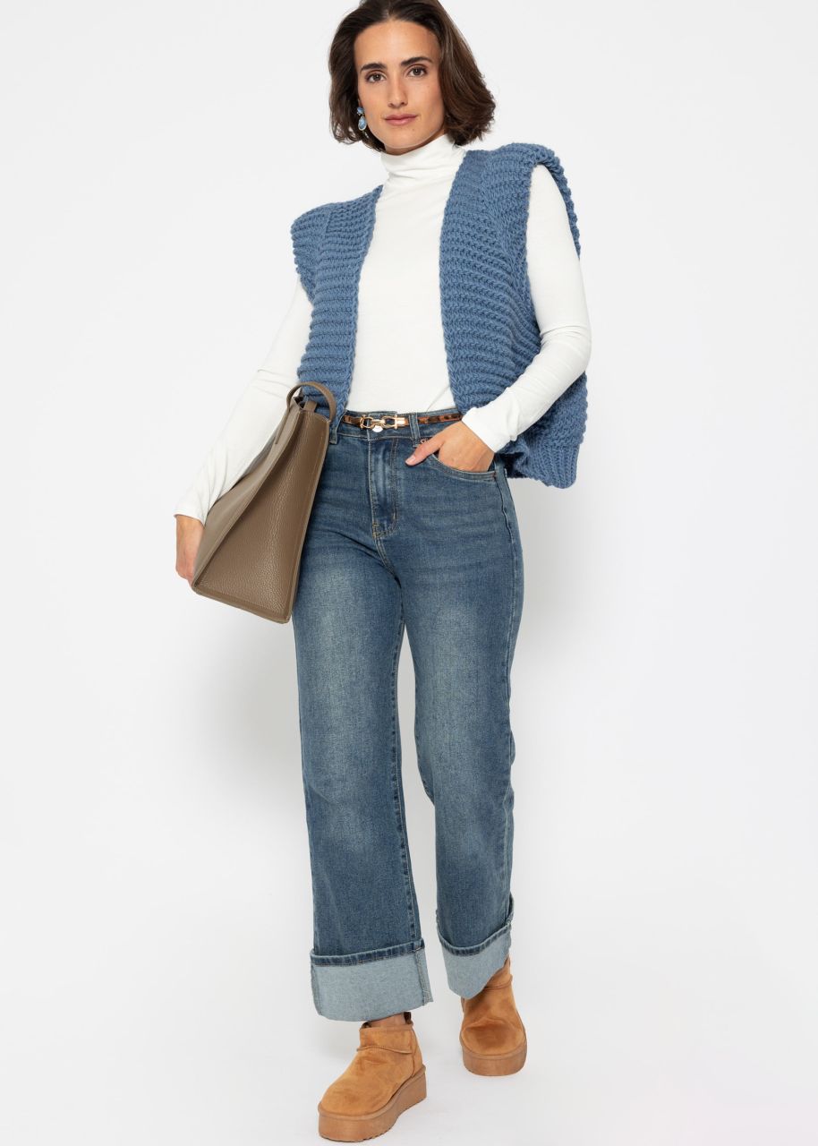 Sleeveless knitted vest with structured shoulders - denim blue