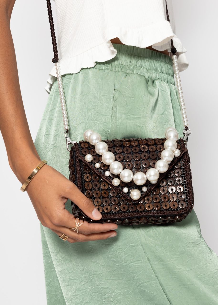 Small bag with white pearl handle - dark brown