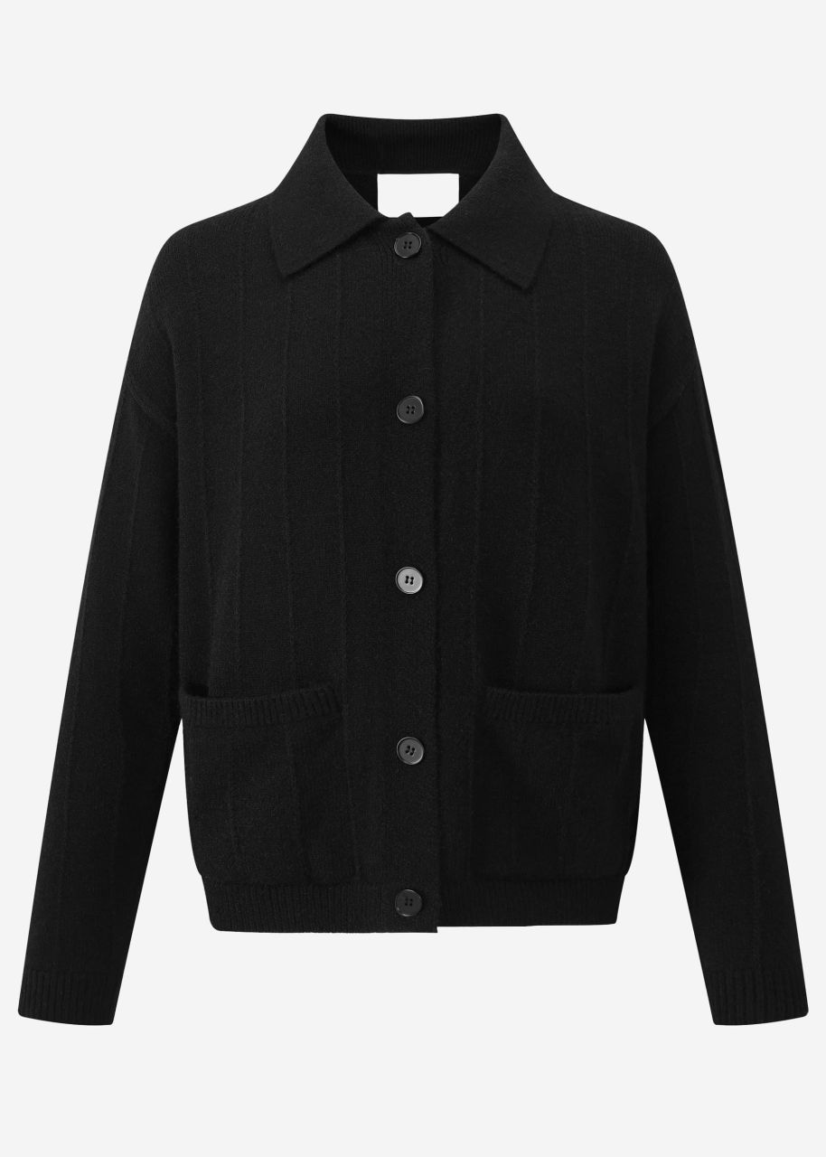 Cardigan with collar and button placket - black