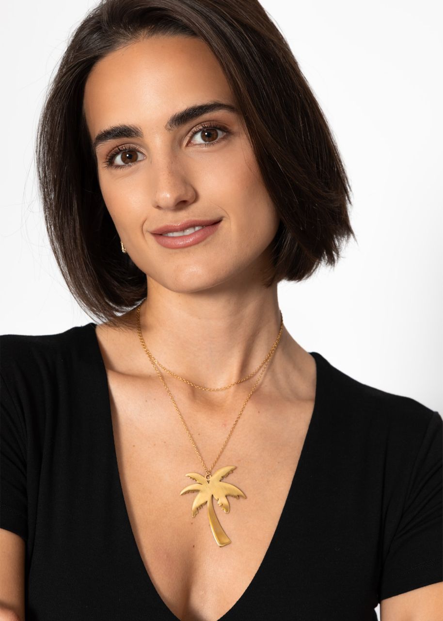 Long necklace with palm tree - gold