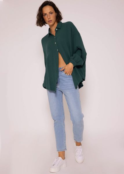 Muslin blouse oversize, short, dark green