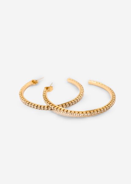 Hoop earrings with sparkling stones - gold