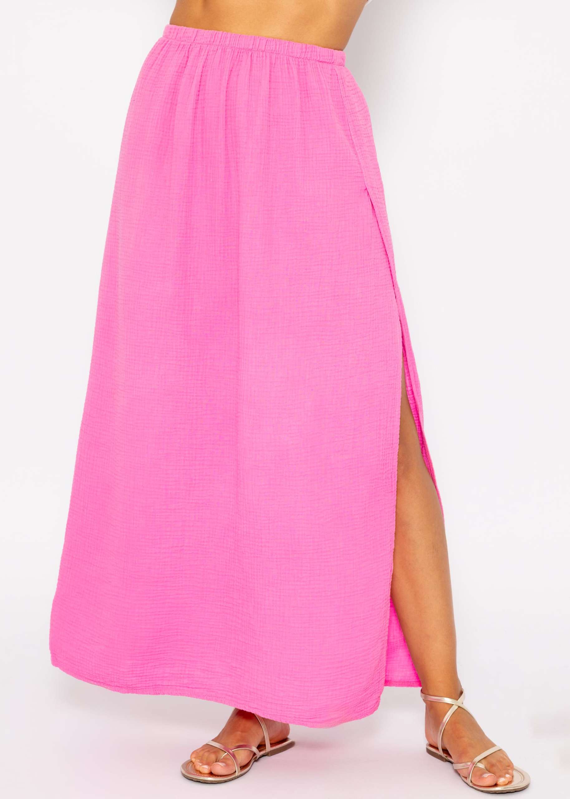 Long muslin skirt with high slit - pink