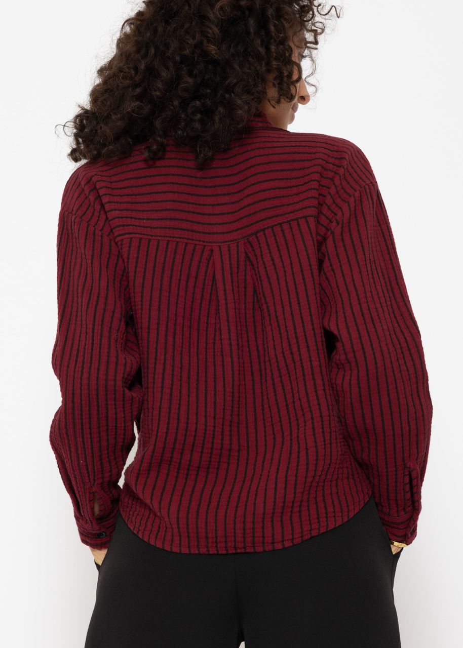 Striped muslin blouse with knot - burgundy-black