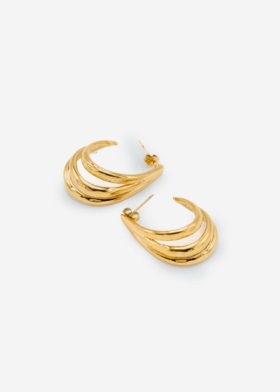 Curved triple hoop earrings - gold