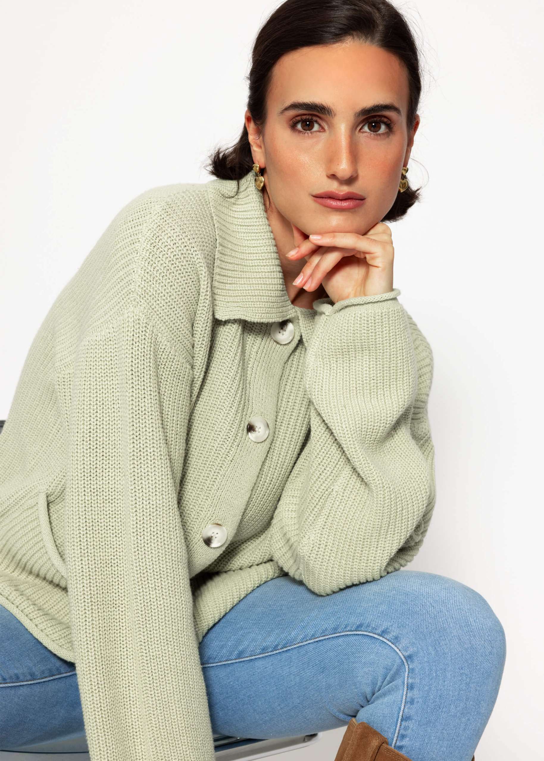 Cardigan with collar - green