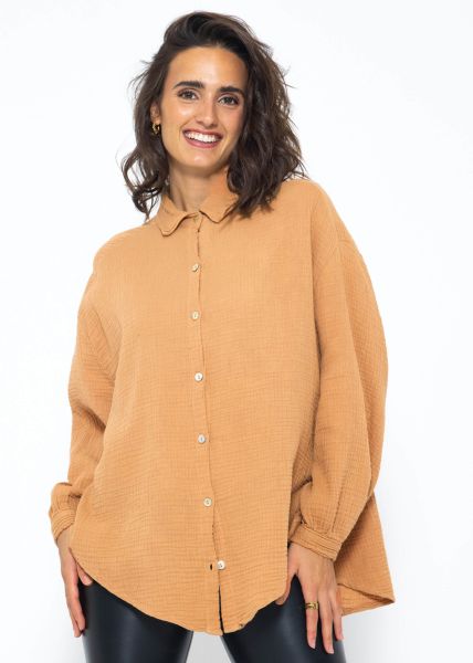 Muslin blouse oversize short - light brown