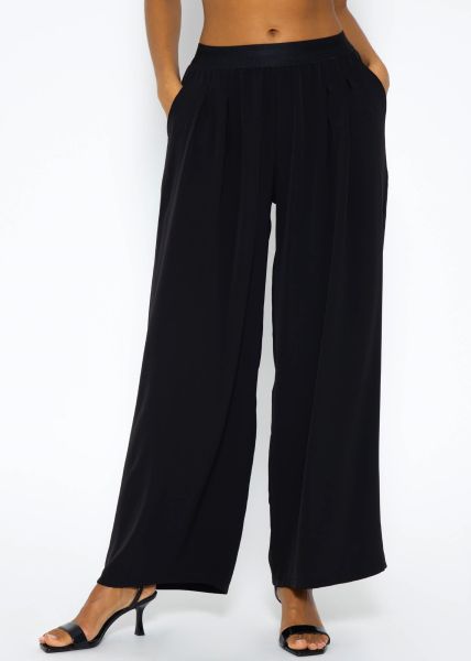 Flowing slip-on trousers with elastic waistband - black