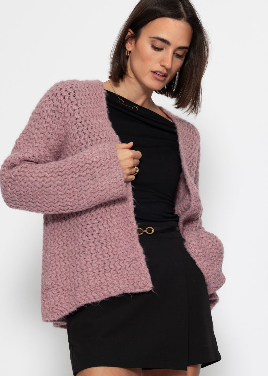 Chunky knit cardigan with trumpet sleeves - powder pink