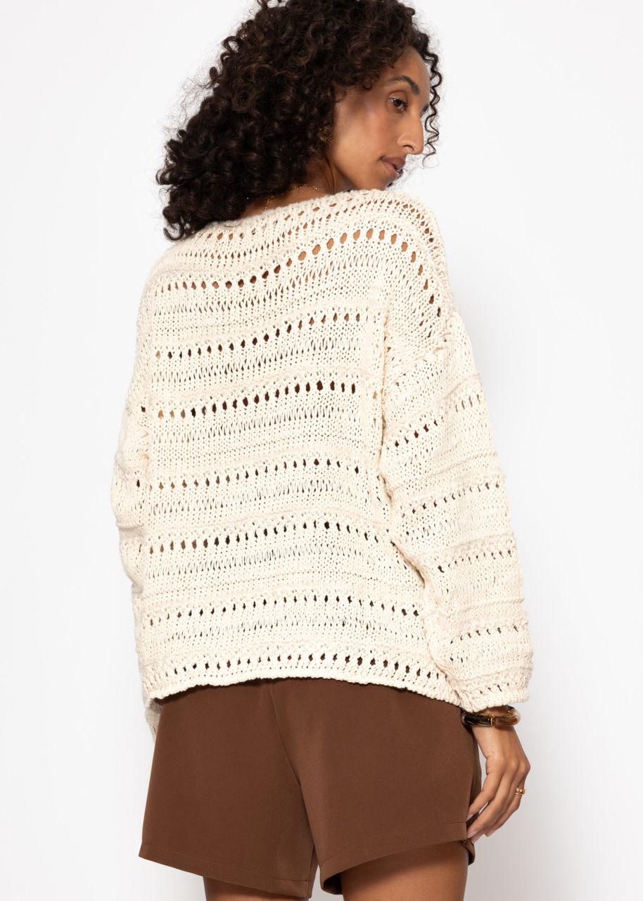Sweater with ajour pattern - beige