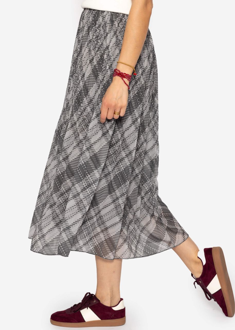 Long pleated chiffon skirt with check print - gray