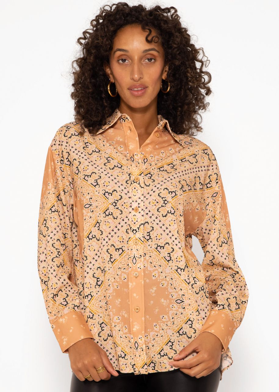 Oversized blouse with geometric print - beige