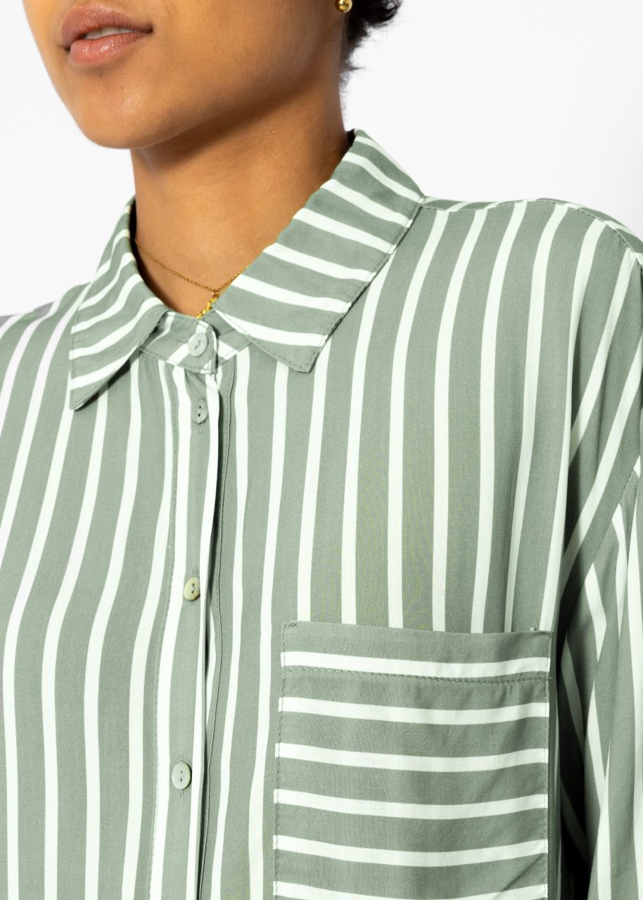 Striped viscose blouse shirt - sage green