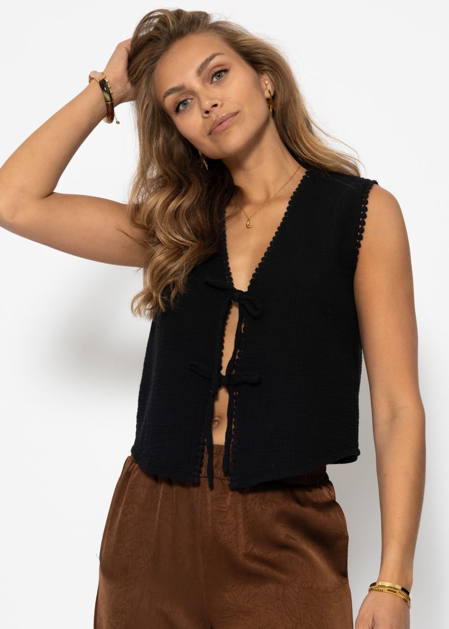 Muslin top with bows - black