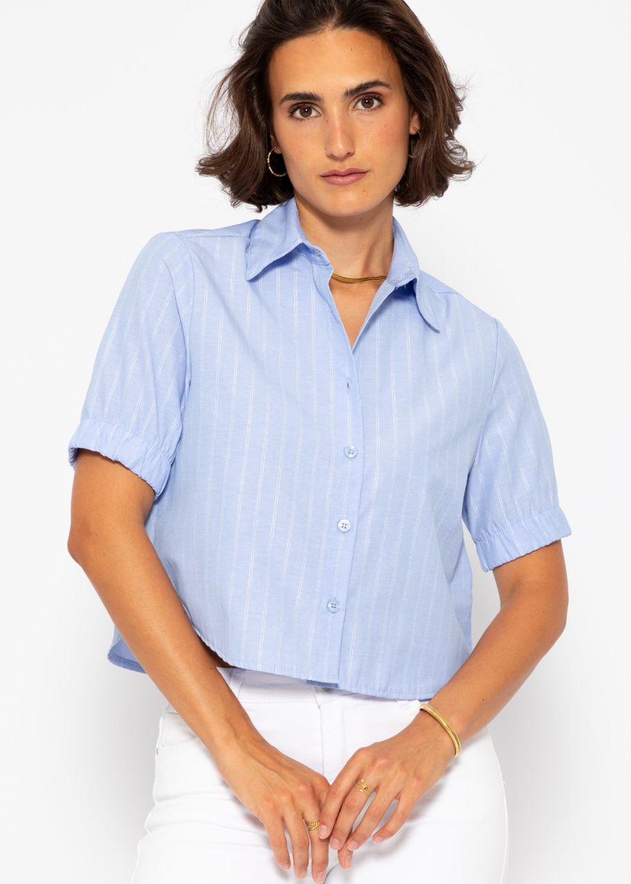 Shorter blouse with lurex stripes - light blue