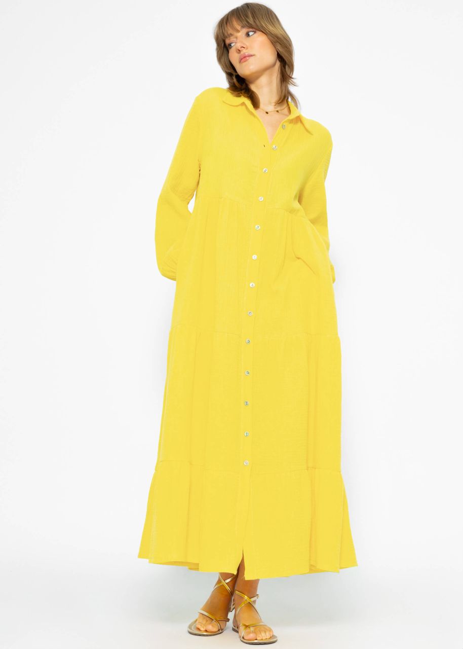 Muslin maxi dress with flounces - yellow