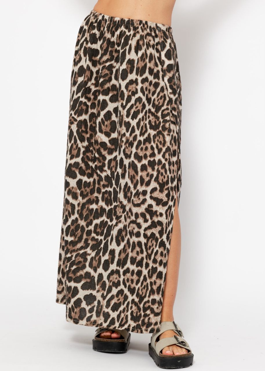 Long muslin skirt with leo print - brown