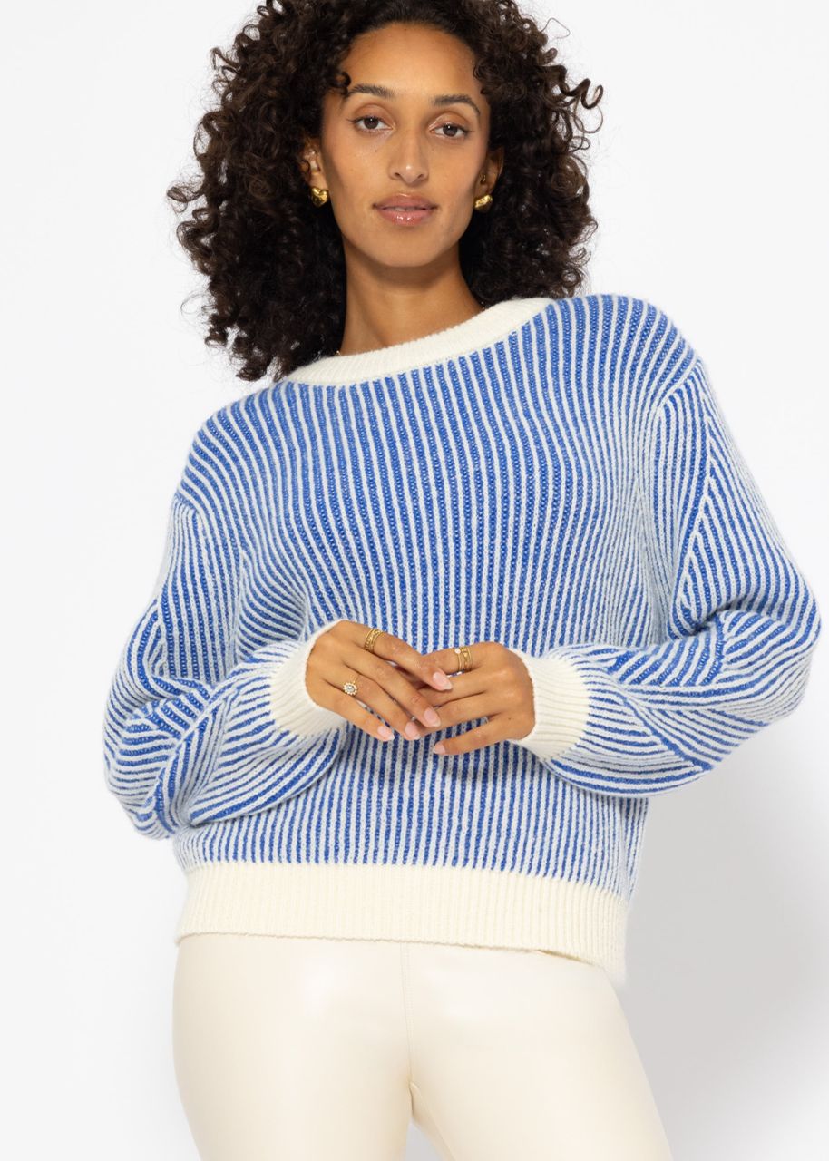 2-tone ribbed sweater - blue-offwhite