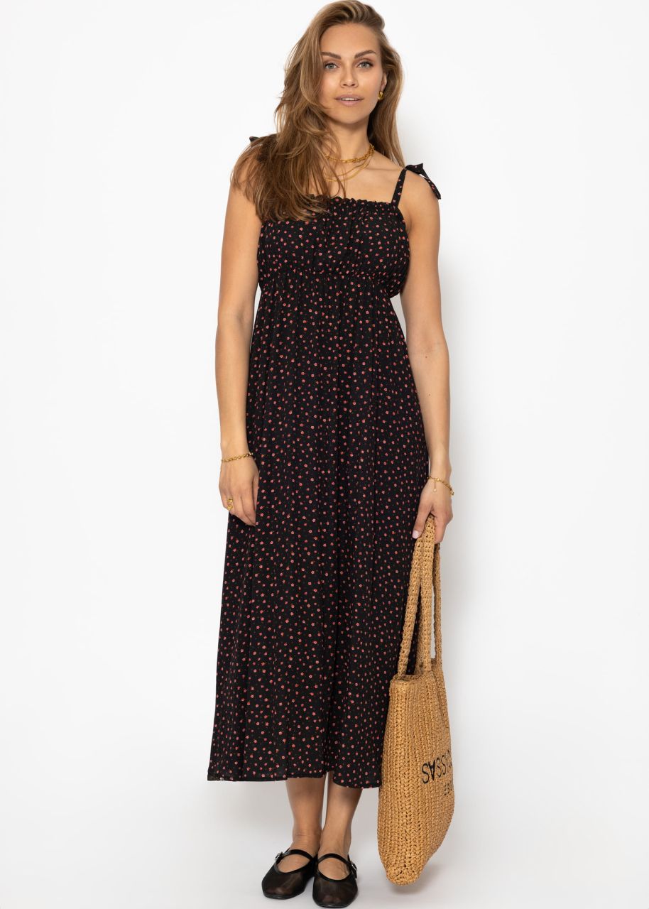 Strap dress with floral print - black