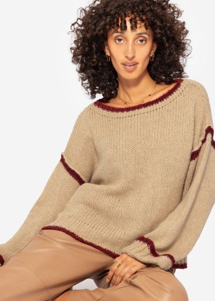 Jumper with coloured trims - beige-bordeaux