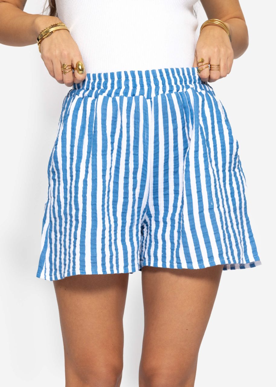 Striped muslin shorts - denim blue