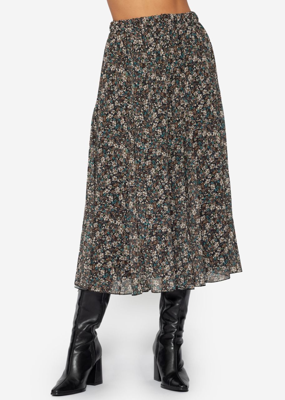 Long chiffon skirt with floral print - black